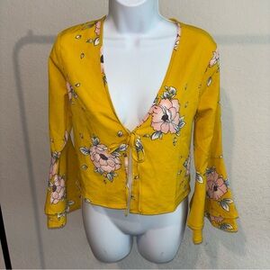 Cotton-on Yellow Floral Tie-Front Top